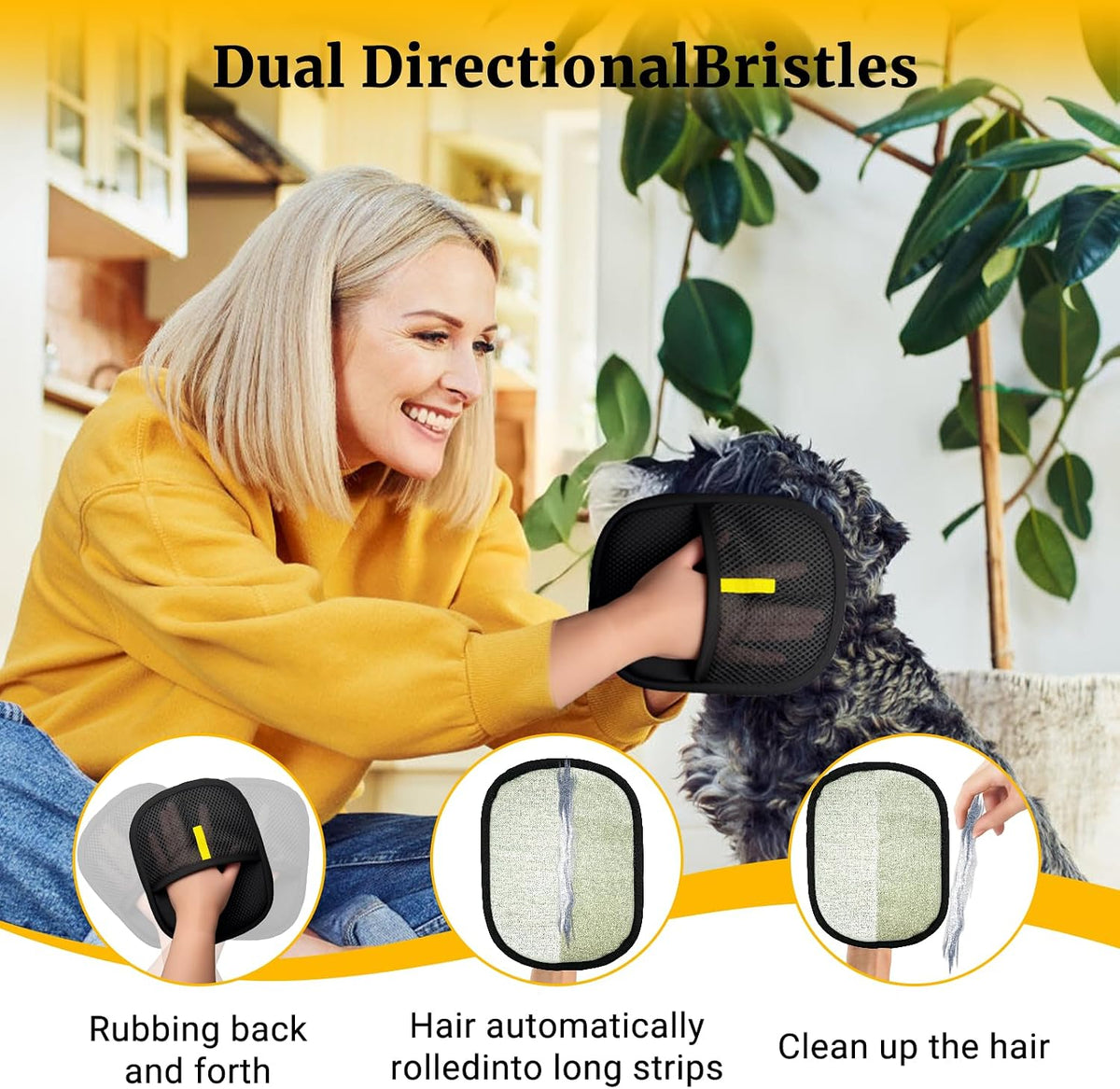 3PCS Pet Hair Removal Glove for Dogs & Cats, Reusable Electrostatic Mitt