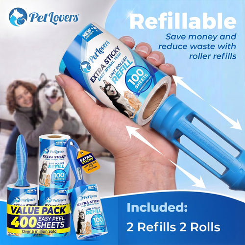 PetLuxe™ Extra Sticky Pet Hair Roller – 400 Sheet Value Pack